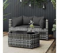 SECOLI 3pz Set Salotto da Esterno Divano da Esterno Set di Mobili Salotto da Giardino Esterno con Cuscini in Polyrattan Grigio