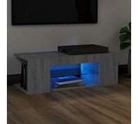 SECOLI Armadio per TV con luci a LED, 90 x 39 x 30 cm, con LED grigio Sonoma TV, per soggiorno, TV, TV, mobile TV, con LED e cassetti
