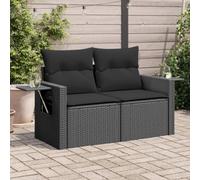 SECOLI Divano da Esterno 2 Posti, Salotto da Giardino, con Pratico Tavolino Pieghevole, Divanetto da Esterno con Cuscini in Polyrattan Nero