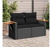 SECOLI Divano da Esterno a 2 Posti, Salotto da Giardino con Contenitore, con Pratico Tavolino Pieghevole, con Cuscini in Polyrattan Nero