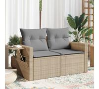 SECOLI Divano da Esterno a 2 Posti, Salotto da Giardino con Contenitore, con Pratico Tavolino Pieghevole, Divano da Giardino con Cuscini in Polyrattan Beige