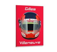 SECOLI Gilles Villeneuve Stampa artistica su tela vintage con casco da pilota da corsa, adatta per camera da letto, soggiorno, ufficio, decorazione, 40 x 60 cm, con cornice