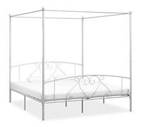 SECOLI Letto a Baldacchino Matrimoniale, Letto Ferro Battuto, Struttura Letto Matrimoniale in Metallo 180x200 cm Bianco