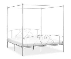 SECOLI Letto a Baldacchino Matrimoniale, Letto Ferro Battuto, Struttura Letto Matrimoniale in Metallo 180x200 cm Bianco