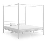 SECOLI Letto Matrimoniale in Ferro Battuto, Struttura Letto Matrimoniale a Baldacchino 200x200 cm Bianco Verniciato a Polvere