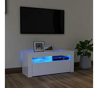 SECOLI Mobile per TV con luci a LED, 90 x 35 x 40 cm, con LED, bianco lucido, per soggiorno, TV, TV, TV, mobile con LED e cassetti