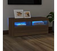SECOLI Mobile per TV con luci a LED, 90 x 35 x 40 cm, con LED di quercia marrone, per soggiorno, TV, TV, TV, TV, mobile mobile con LED e cassetti