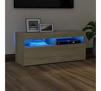 SECOLI Mobile per TV con luci a LED, 90 x 35 x 40 cm, con LED Sonoma Rovere TV Credenza per soggiorno, TV Board TV, Mobile Mobile TV, con LED e cassetti