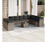 SECOLI Set di mobili da giardino in rattan con spazio di archiviazione, 4-12 persone, molti modelli e colori, con cuscini extra spessi, per esterni, set da 11 pezzi, colore grigio