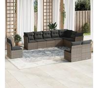 SECOLI Set di mobili da giardino in rattan con spazio di archiviazione, 4-12 persone, molti modelli e colori, con cuscini extra spessi, per esterni, set da 10 pezzi, colore grigio
