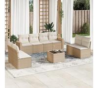 SECOLI Set di mobili da giardino in rattan con spazio di archiviazione, 4-12 persone, molti modelli e colori, con cuscini extra spessi, per esterni, set da 9 pezzi, colore beige
