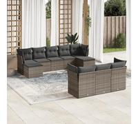 SECOLI Set di mobili da giardino in rattan con spazio di archiviazione, 4-12 persone, molti modelli e colori, con cuscini extra spessi, per esterni, set da 10 pezzi, colore grigio 304