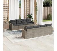 SECOLI Set di mobili da giardino in rattan con spazio di archiviazione, 4-12 persone, molti modelli e colori, con cuscini extra spessi, per esterni, set da 9 pezzi, colore grigio