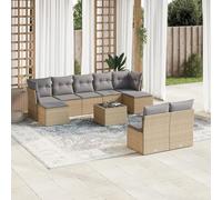 SECOLI Set di mobili da giardino in rattan con spazio di archiviazione, 4-12 persone, molti modelli e colori, con cuscini extra spessi, per esterni, set da 10 pezzi, colore beige