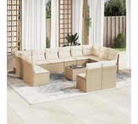 SECOLI Set di mobili da giardino in rattan con spazio di archiviazione, 4-12 persone, molti modelli e colori, con cuscini extra spessi, per esterni, set da 13 pezzi, colore beige