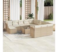 SECOLI Set di mobili da giardino in rattan con spazio di archiviazione, 4-12 persone, molti modelli e colori, con cuscini extra spessi, per esterni, set da 13 pezzi, colore beige