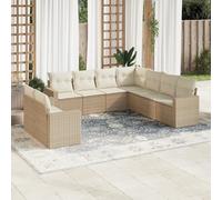 SECOLI Set di mobili da giardino in rattan con spazio di archiviazione, 4-12 persone, molti modelli e colori, con cuscini extra spessi, per esterni, set da 9 pezzi, colore beige
