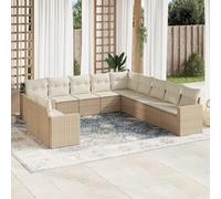 SECOLI Set di mobili da giardino in rattan con spazio di archiviazione, 4-12 persone, molti modelli e colori, con cuscini extra spessi, per esterni, set da pranzo, 11 pezzi, colore beige
