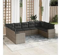 SECOLI Set di mobili da giardino in rattan con spazio di archiviazione, 4-12 persone, molti modelli e colori, con cuscini extra spessi, per esterni, set da 9 pezzi, colore grigio