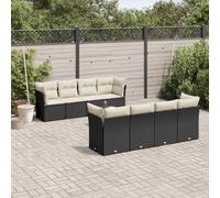 SECOLI Set di mobili da giardino in rattan con spazio di archiviazione, 4-12 persone, molti modelli e colori, con cuscini extra spessi, per esterni, set da 9 pezzi, colore nero