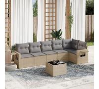 SECOLI Set di mobili da giardino in rattan con spazio di archiviazione, 4-12 persone, molti modelli e colori, con cuscini extra spessi, per esterni, set da pranzo, colore beige, 7-TLG-Type-84
