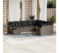 SECOLI Set di mobili da giardino in rattan con spazio di archiviazione, 4-12 persone, molti modelli e colori, con cuscini extra spessi, per esterni, set da 10 pezzi, colore grigio