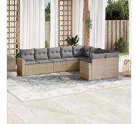 SECOLI Set di mobili da giardino in rattan con spazio di archiviazione, per 4-12 persone, molti modelli e colori, con cuscini extra spessi, per esterni, set da pranzo, 9 pezzi, colore beige