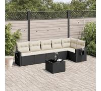 SECOLI Set di mobili da giardino in rattan con spazio di archiviazione, per 4-12 persone, molti modelli e colori, con cuscini extra spessi, per esterni, set da pranzo, colore nero, 7-TLG-Type-85