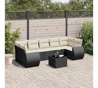 SECOLI Set di mobili da giardino in rattan con spazio di archiviazione, per 4-12 persone, molti modelli e colori, con cuscini extra spessi, per esterni, set da pranzo, colore nero, 8-TLG-Type-5