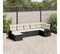 SECOLI Set di mobili da giardino in rattan con spazio di archiviazione, per 4-12 persone, molti modelli e colori, con cuscini extra spessi, per esterni, set da pranzo, colore nero, 7-TLG-Type-66