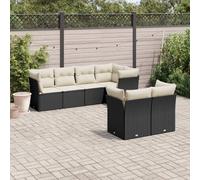 SECOLI Set di mobili da giardino in rattan con spazio di archiviazione, per 4-12 persone, molti modelli e colori, con cuscini extra spessi, per esterni, set da pranzo, colore nero, 7-TLG-Type-397