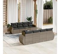 SECOLI Set di mobili da giardino in rattan con spazio di archiviazione, per 4-12 persone, molti modelli e colori, con cuscini extra spessi, per esterni, set da pranzo, colore grigio 9-TLG-Type-2