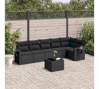 SECOLI Set di mobili da giardino in rattan con spazio di archiviazione, per 4-12 persone, molti modelli e colori, con cuscini extra spessi, per esterni, set da pranzo, colore nero, 7-TLG-Type-86