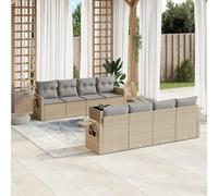SECOLI Set di mobili da giardino in rattan con spazio di archiviazione, per 4-12 persone, molti modelli e colori, con cuscini extra spessi, per esterni, set da pranzo, 9 pezzi, colore beige