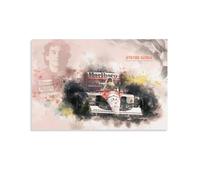 SECOLI Stampa artistica da parete su tela, motivo: Ayrton Senna con pilota di Formula Racing, decorazione moderna, senza cornice, 40 x 60 cm