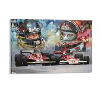 SECOLI Stampa artistica su tela, motivo: James Hunt e Niki Lauda, autista da corsa, decorazione moderna, 40 x 60 cm, con cornice