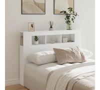 SECOLI Testiera Letto Matrimoniale con Scomparti e Luci in Legno Multistrato Bianca 140x18,5x103,5 cm