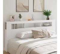 SECOLI Testiera Letto Matrimoniale con Scomparti e Luci in Legno Multistrato Bianca 220x18,5x103,5 cm