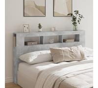 SECOLI Testiera Letto Matrimoniale Con Scomparti e Luci in Legno Multistrato Grigio Cemento 180x18,5x103,5 cm