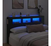 SECOLI Testiera Letto Matrimoniale Testiera Letto con Scomparti Testiera con Luci in Legno Multistrato Nera 180x18,5x103,5 cm