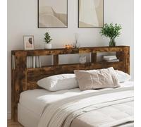 SECOLI Testiera Letto Matrimoniale Testiera Letto con Scomparti Testiera con Luci in Legno Multistrato Rovere Fumo 220x18,5x103,5 cm