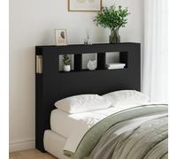 SECOLI Testiera Letto Matrimoniale Testiera Letto con Scomparti Testiera con Luci in Legno Multistrato Nera 120x18,5x103,5 cm