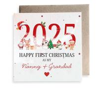 Second Ave - Biglietto di auguri con scritta "Happy First Christmas As My Nanny + Grandad Year", quadrato, per Natale