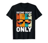 Second Grade Students Vintage Vibes Only Back To School Maglietta con Stampa Grafica Economica