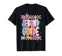 Second Grade Teacher Coquette Bow Matite Stampa a scacchi Maglietta