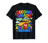 Second Grade Where The Adventure Begins Back To School Bus Maglietta