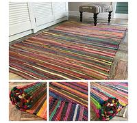 Second Nature Online - Tappeto Rainbow chindi, Eco-sostenibile, Fatto a Mano intessuto Piatto con Strisce di Materiale Riciclato Multicolore - 150 cm x 240 cm