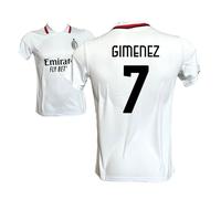Seconda Maglia Santiago Gimenez 7 AC Milan Away Bianca, Replica Autorizzata, Taglie da Bambino Ragazzo (IT, età, 10 Anni, Regular, Bianco)