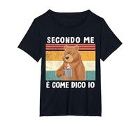 Secondo Me è Come Dico Io Divertente e Simpatica Frase Orso Maglietta, Donna Plus-Size, Nero, 3X