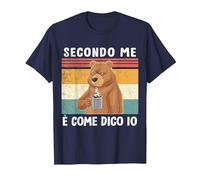 Secondo Me è Come Dico Io Divertente e Simpatica Frase Orso Maglietta, Uomo, Navy, 6XL